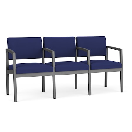 Lenox Steel 3 Seat Tandem Seating Metal Frame, Charcoal, OH Cobalt Upholstery